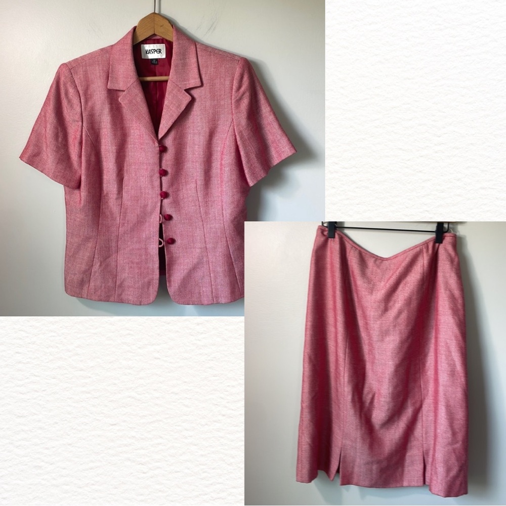 Kasper 2 piece suit size 12 button detail jacket Career retro Red